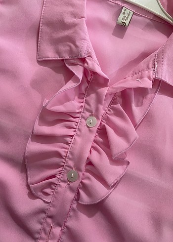 Pembe Düğmeli Uzun Kollu Kız çocuk Gömlek - Görsel 2