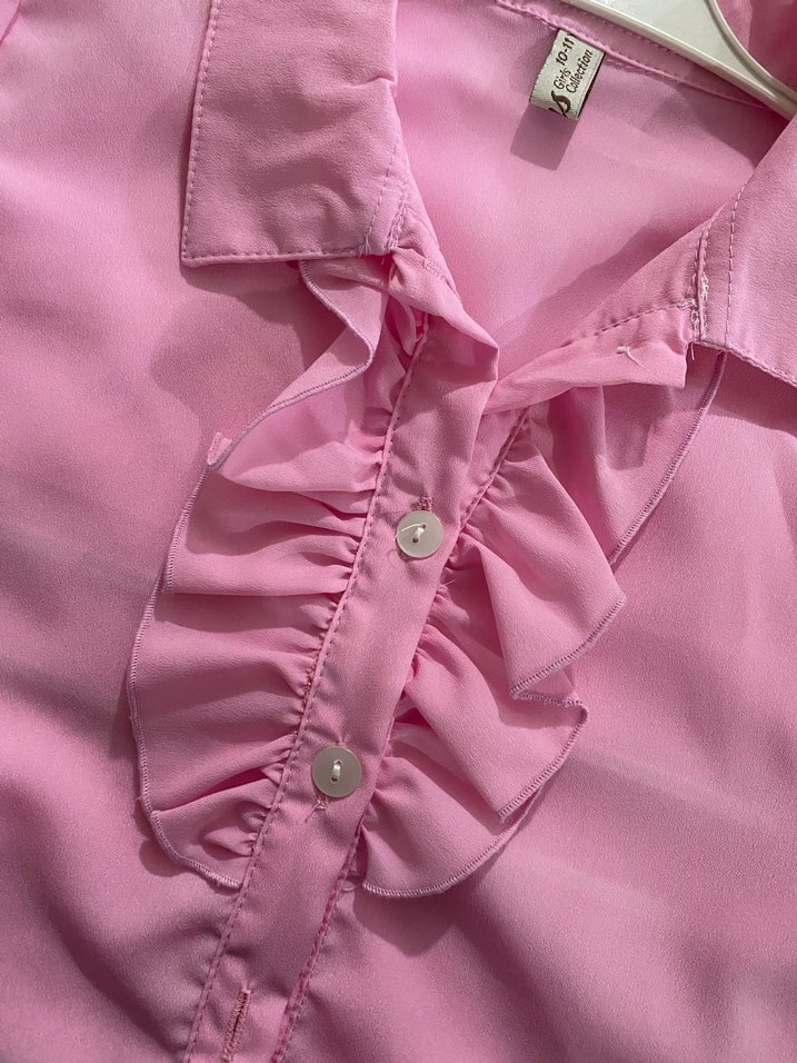 Pembe Düğmeli Uzun Kollu Kız çocuk Gömlek - Görsel 2