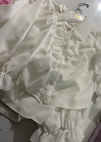 Beyaz Fırfırlı Kız çocuk Gömlek - Görsel 2