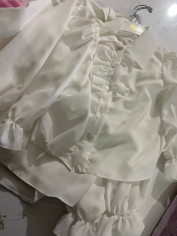 Beyaz Fırfırlı Kız çocuk Gömlek - Görsel 2