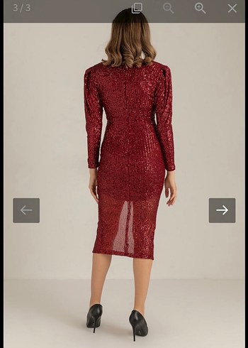 Payetli Bordo Mini V Yaka Elbise - Görsel 2