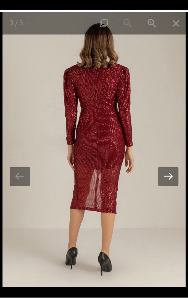 Payetli Bordo Mini V Yaka Elbise - Görsel 2