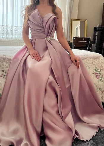 Zara Parlak pembe straplezUzun Abiye Elbise