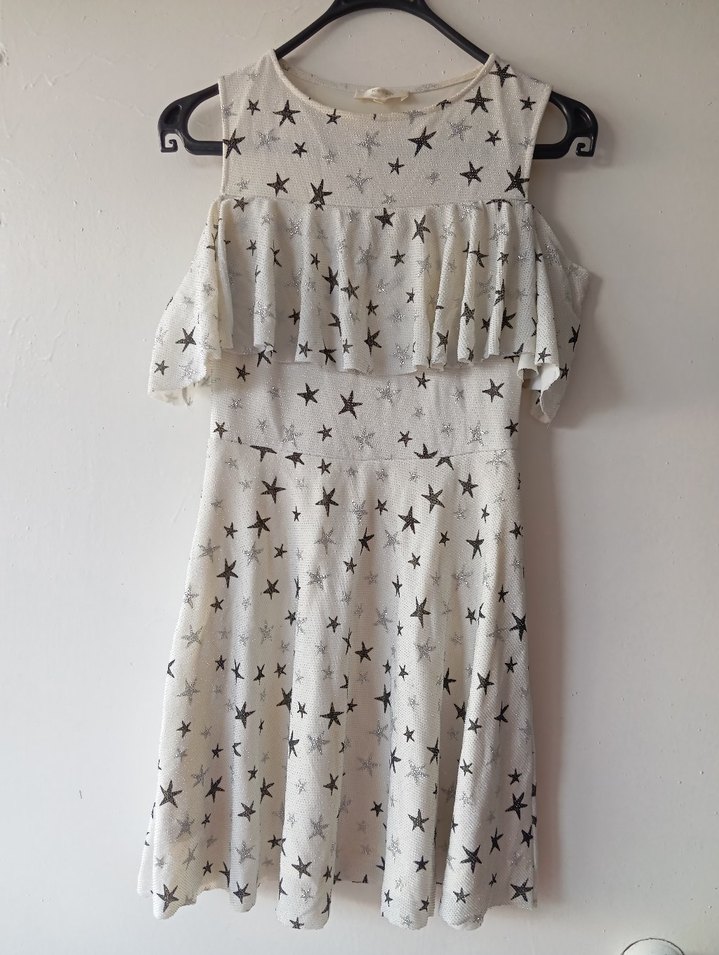 Gri Yıldız Desenli kız çocuk Elbisesi - Görsel 4
