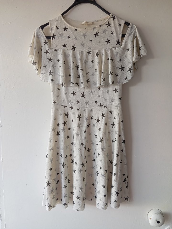 Gri Yıldız Desenli kız çocuk Elbisesi - Görsel 5