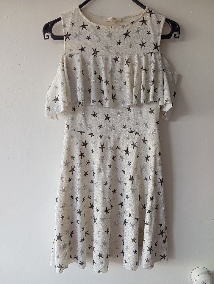 Gri Yıldız Desenli kız çocuk Elbisesi - Görsel 2