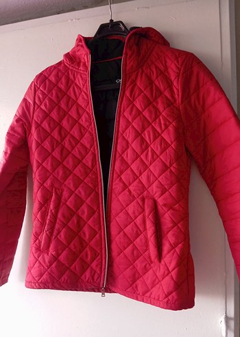 Kırmızı Kadın Kapitone Fermuarlı Ceket - Görsel 2