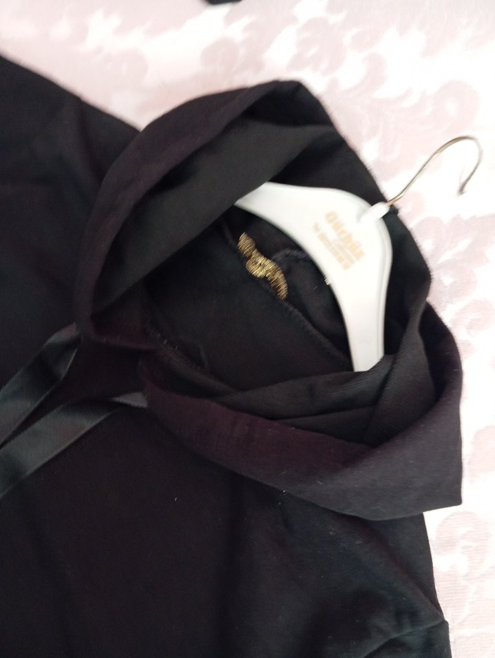 Kapüşonlu Siyah Uzun Kadın Tunik - Görsel 2