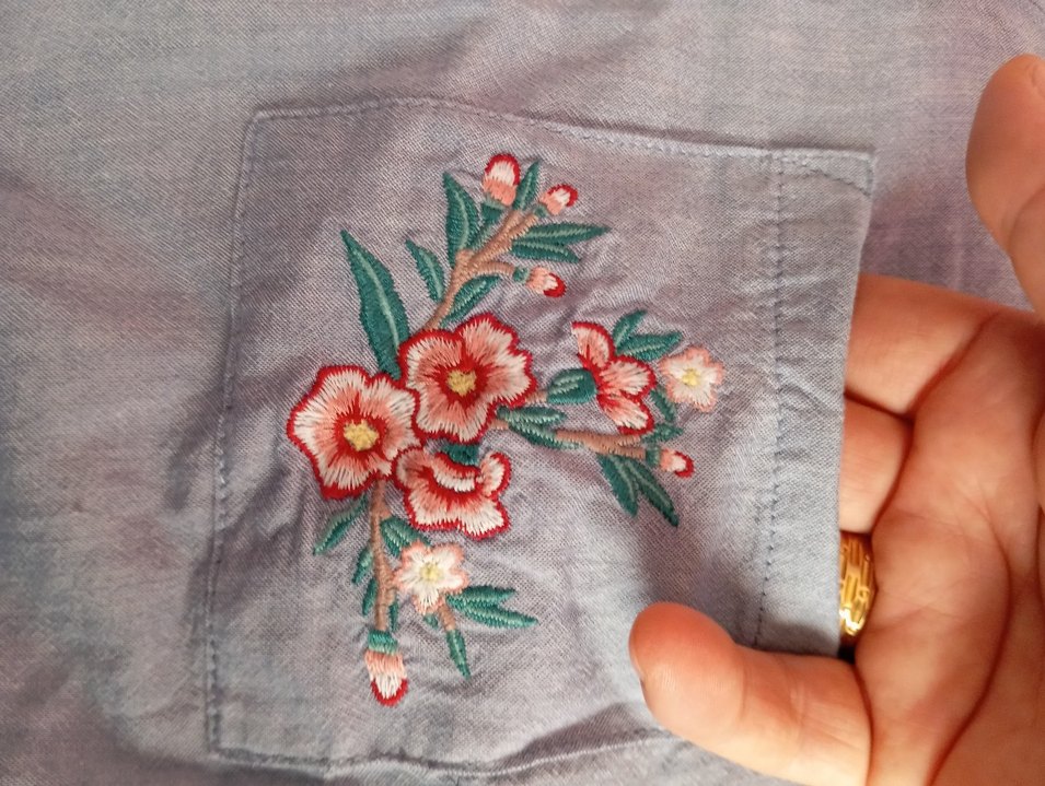 bebek mavisi Nakışlı Kadın Keten Gömlek - Görsel 3