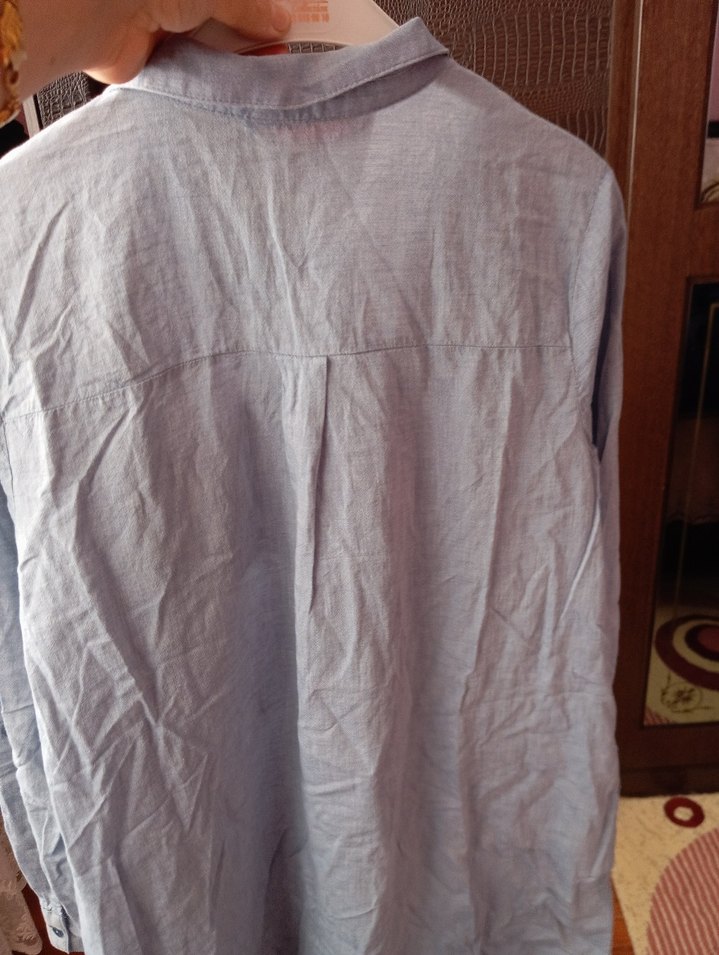 bebek mavisi Nakışlı Kadın Keten Gömlek - Görsel 5