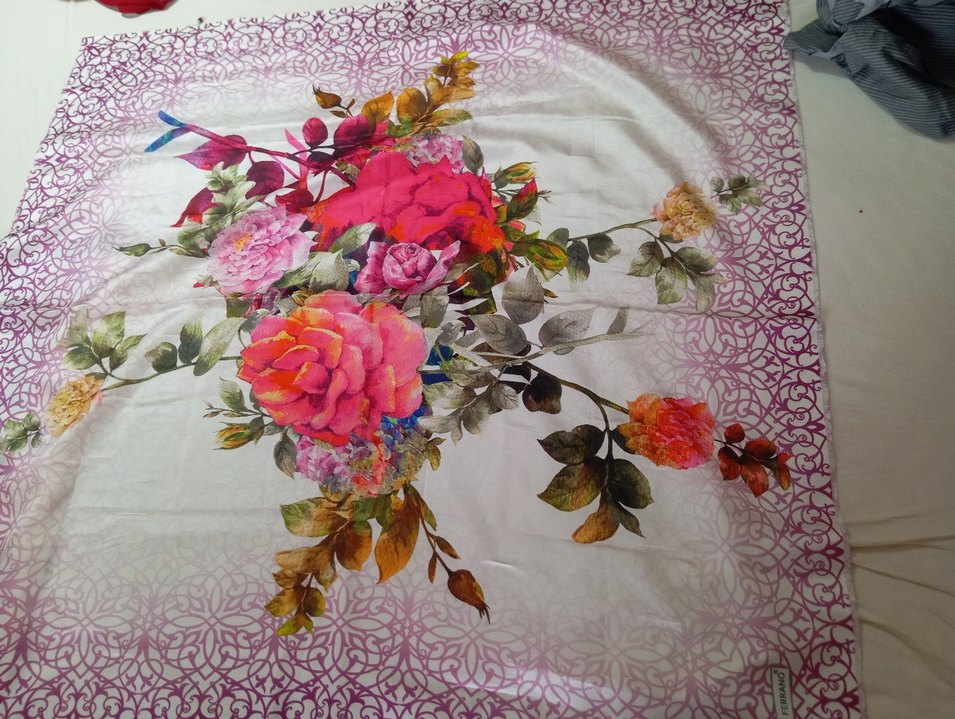 Çiçek Desenli Çok Renkli İpek eşarp - Görsel 5