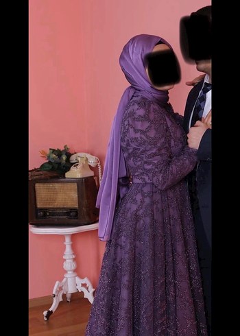 Mor İşlemeli Uzun Kollu Tesettür Abiye - Görsel 4