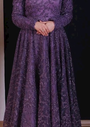 Mor İşlemeli Uzun Kollu Tesettür Abiye - Görsel 5