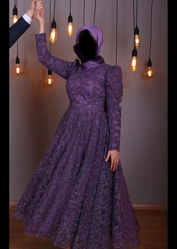 Mor İşlemeli Uzun Kollu Tesettür Abiye - Görsel 2