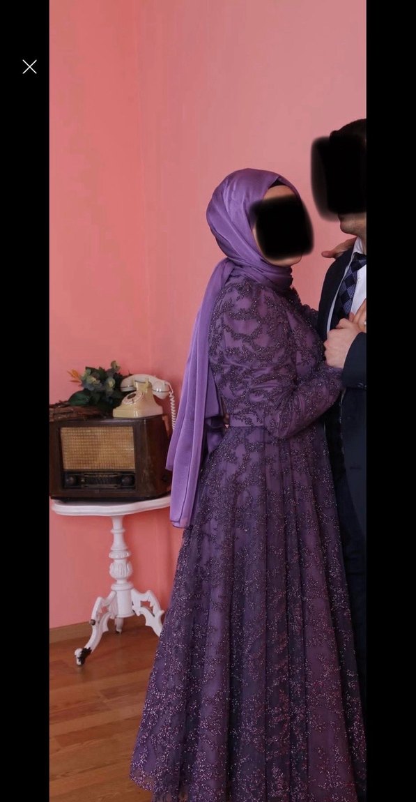 Mor İşlemeli Uzun Kollu Tesettür Abiye - Görsel 4