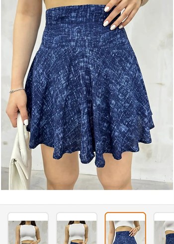 Mavi Batik Desenli Pilili Mini Şort Etek - Görsel 2