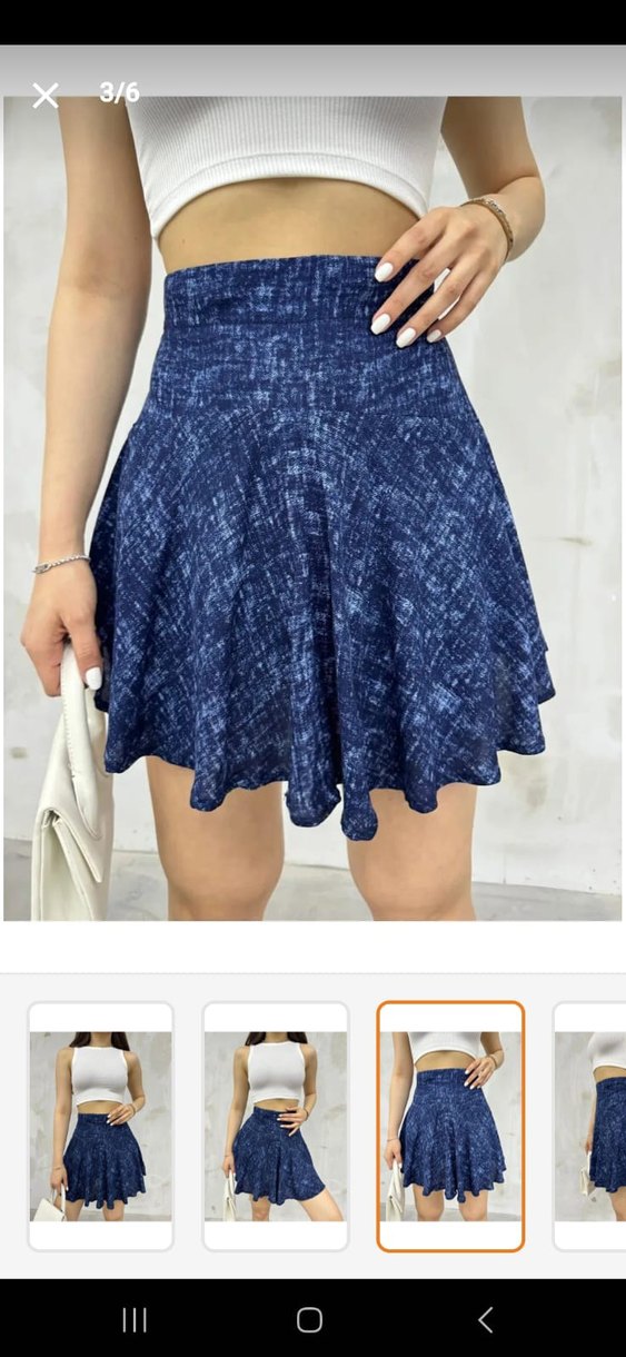 Mavi Batik Desenli Pilili Mini Şort Etek - Görsel 2