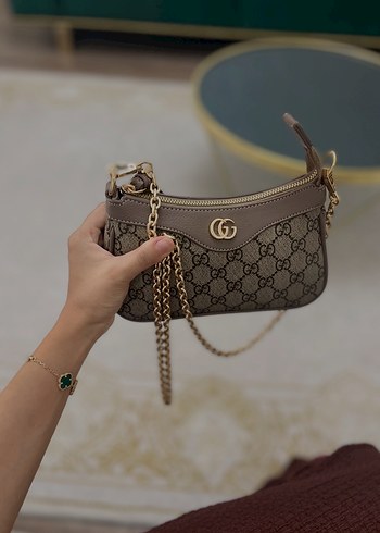 Zincir Detaylı Kahverengi Yılan Desenli Deri Çanta - Görsel 2