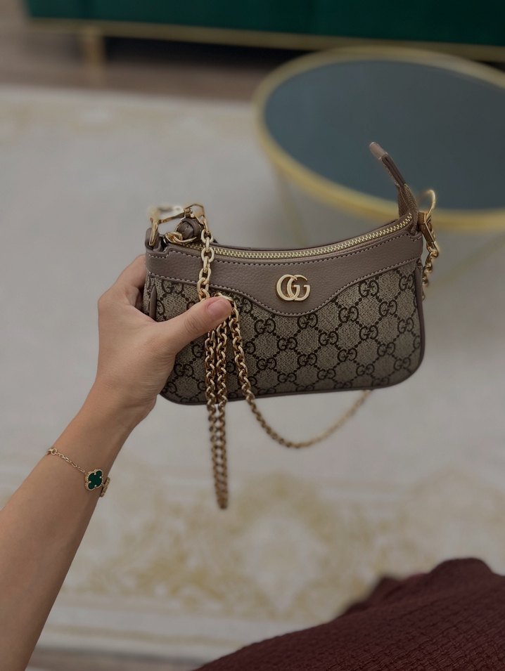 Zincir Detaylı Kahverengi Yılan Desenli Deri Çanta - Görsel 2