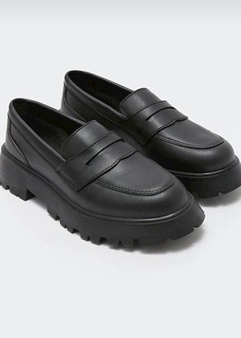 Siyah Platform Topuklu Kadın Loafer
