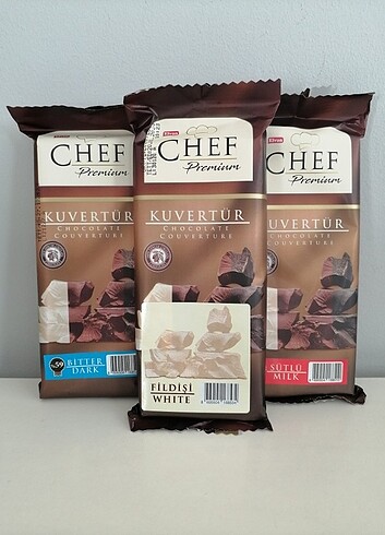 Kuvertür çikolata 3 paket (bitter, sütlü, beyaz) 200gr×3 