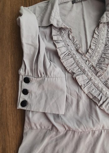 gri Nakışlı V Yaka Bluz - Görsel 4