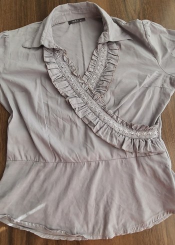 gri Nakışlı V Yaka Bluz - Görsel 6