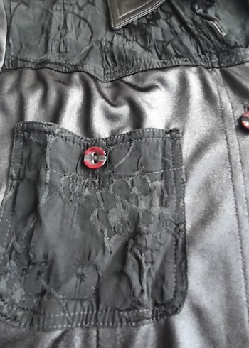 Düğmeli Siyah Deri gorunumlu Kadın Gömlek - Görsel 7