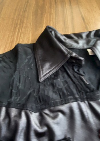 Düğmeli Siyah Deri gorunumlu Kadın Gömlek - Görsel 8