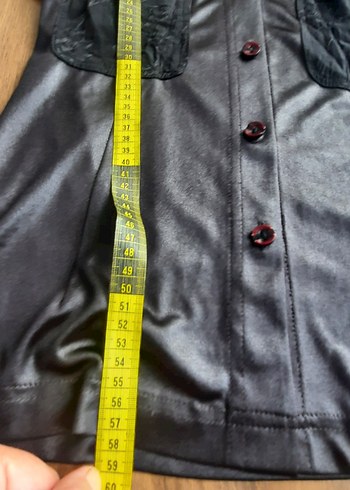 Düğmeli Siyah Deri gorunumlu Kadın Gömlek - Görsel 4