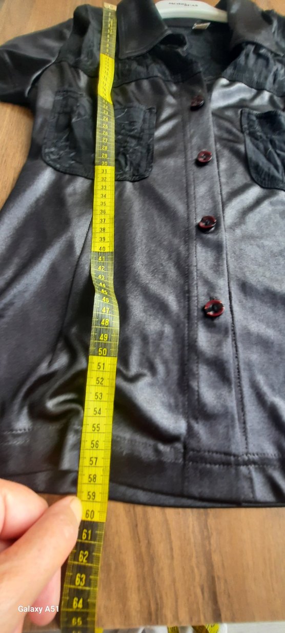 Düğmeli Siyah Deri gorunumlu Kadın Gömlek - Görsel 4