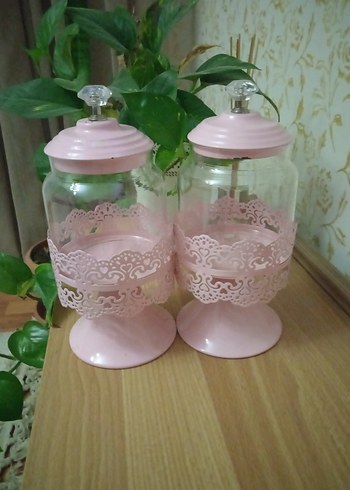 Pembe Pastel Cam Baharat Kavanozları