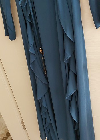 Uzun Mavi Drapeli Kadın Elbise - Görsel 6