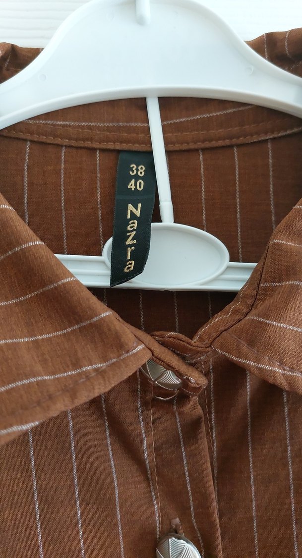 Düğmeli Uzun Kahverengi Kadın Elbise - Görsel 3