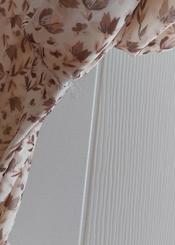 Bej Bohem Uzun Kollu V Yaka Elbise sifon astarli elbise - Görsel 9