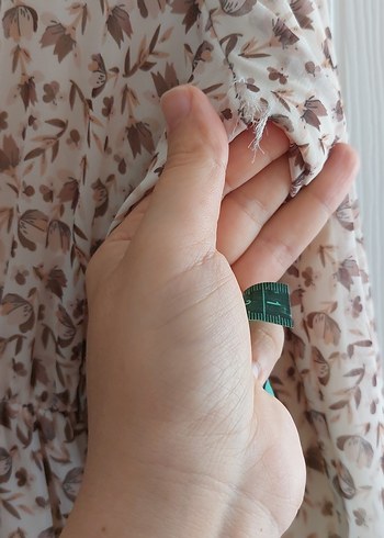 Bej Bohem Uzun Kollu V Yaka Elbise sifon astarli elbise - Görsel 8