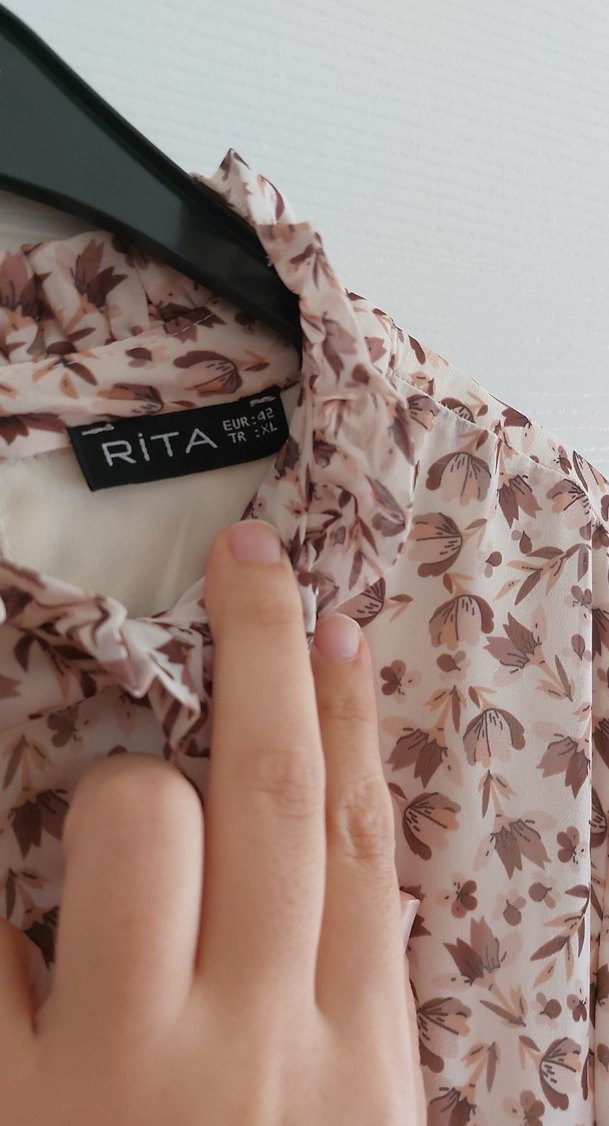 Bej Bohem Uzun Kollu V Yaka Elbise sifon astarli elbise - Görsel 4