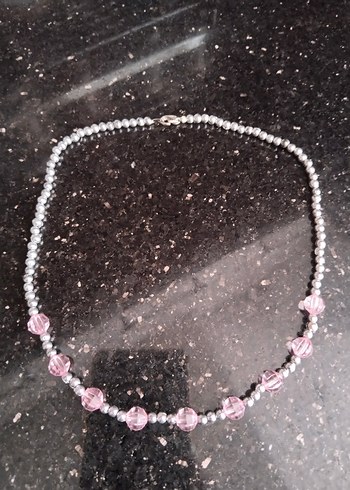 Pembe Boncuklu Gri Midi Kolye çocuk - Görsel 4