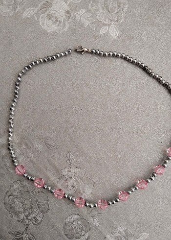 Pembe Boncuklu Gri Midi Kolye çocuk - Görsel 2