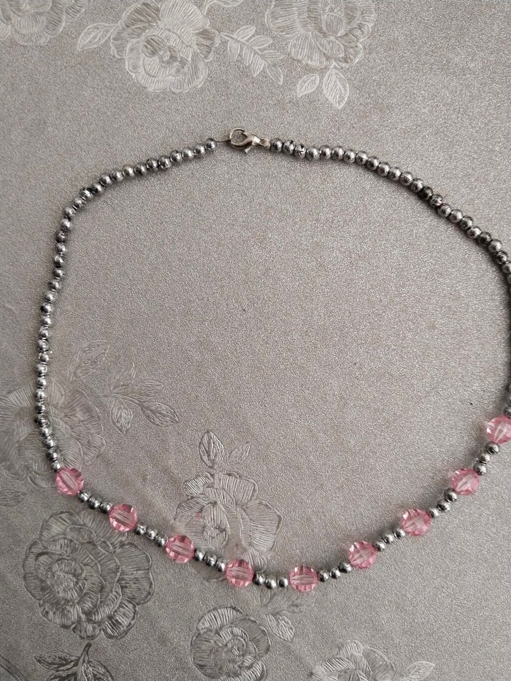 Pembe Boncuklu Gri Midi Kolye çocuk - Görsel 2