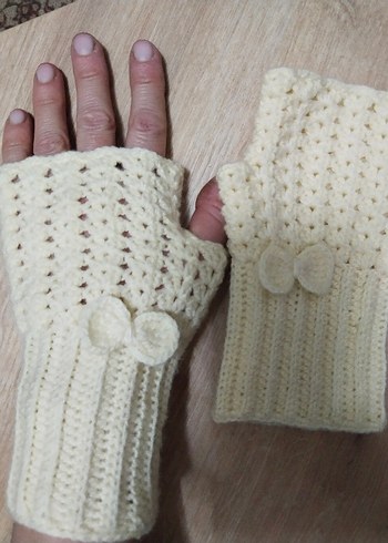 Beyaz Örgü Kadın Eldiveni - Görsel 2