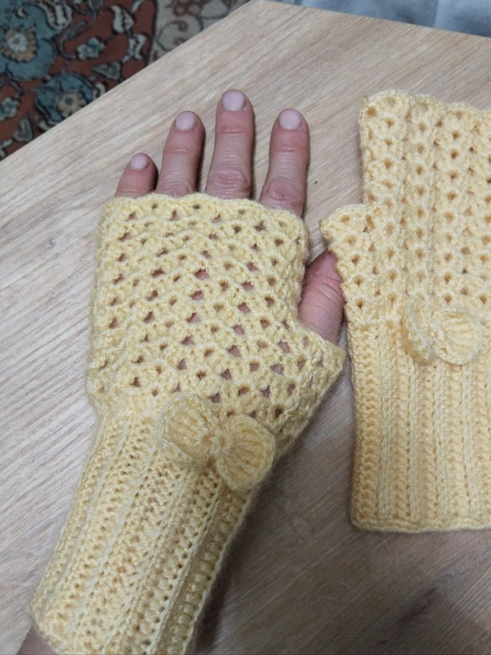 Örgü Bohem Bayan Eldiveni sarı - Görsel 2