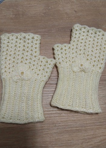 Beyaz Örgü Kadın Eldiven - Görsel 3