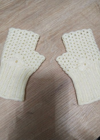 Beyaz Örgü Kadın Eldiven - Görsel 6