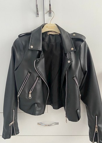 Siyah Mini Biker Deri Ceket
