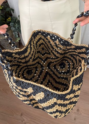 Bohem Zebra Desenli Örgü Kadın Çanta - Görsel 4