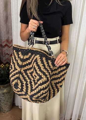Bohem Zebra Desenli Örgü Kadın Çanta - Görsel 3