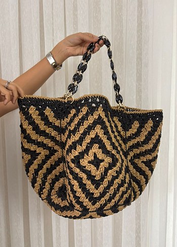 Bohem Zebra Desenli Örgü Kadın Çanta - Görsel 5