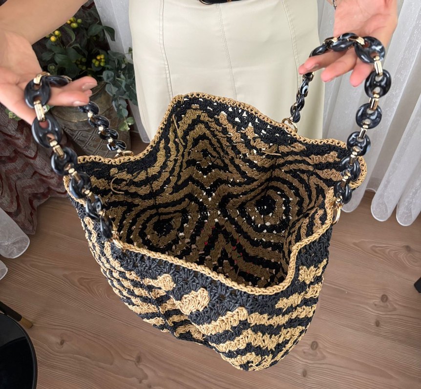 Bohem Zebra Desenli Örgü Kadın Çanta - Görsel 4