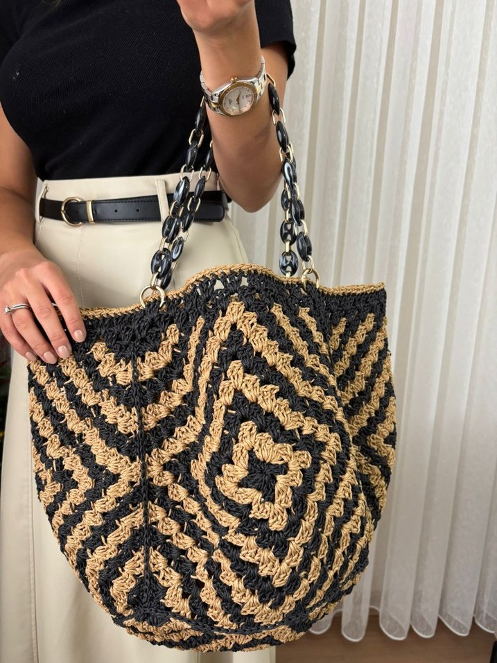 Bohem Zebra Desenli Örgü Kadın Çanta - Görsel 2